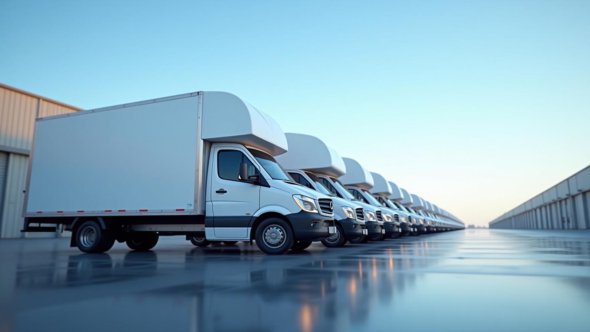 Line of immaculately clean commercial vans for fleet washing services in Dallas